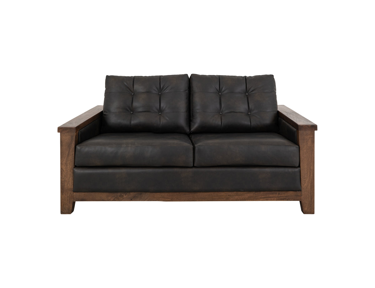 Walnut Loveseat, Brown/Black, Wooden Frame, Upholstered