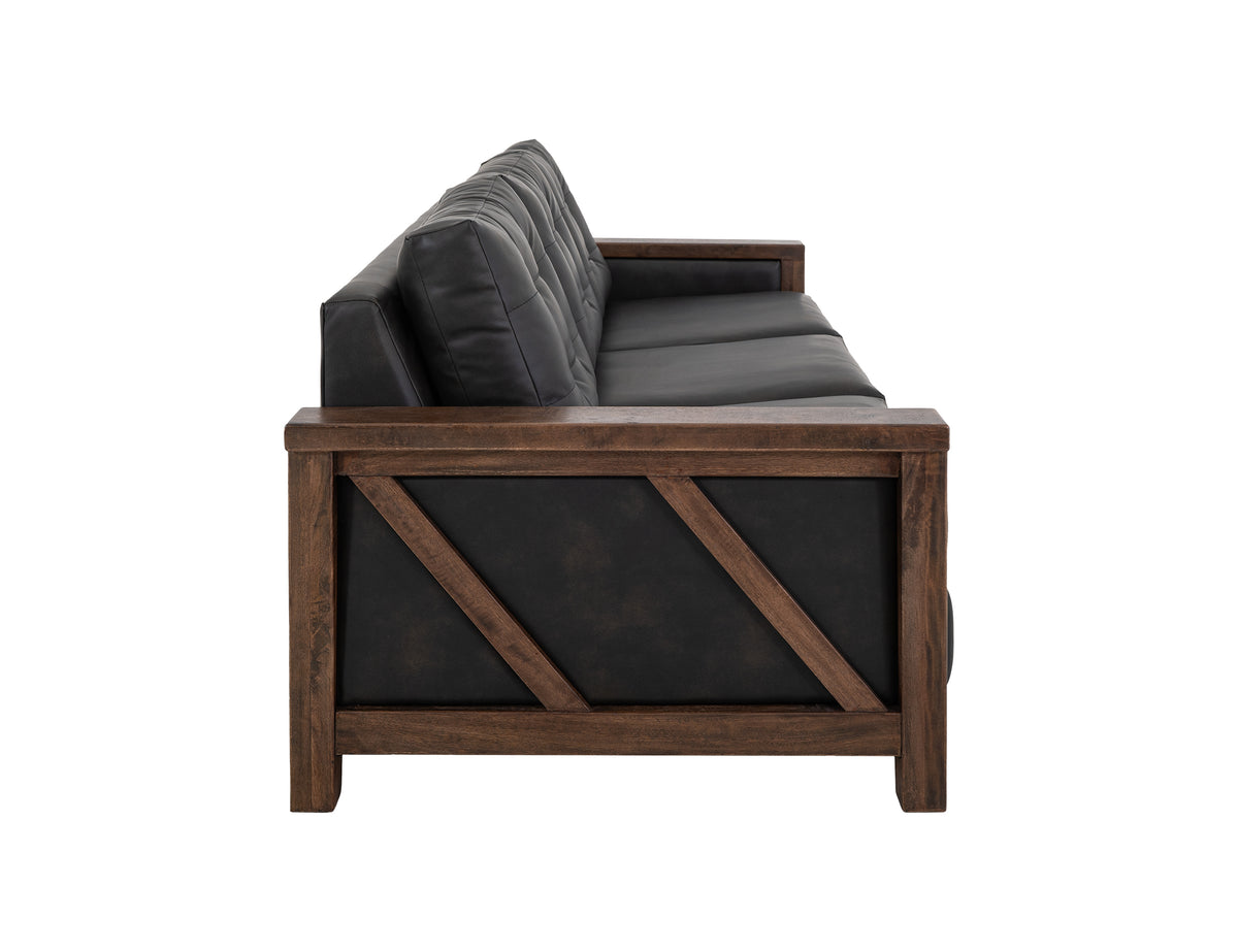 Walnut Loveseat, Brown/Black, Wooden Frame, Upholstered