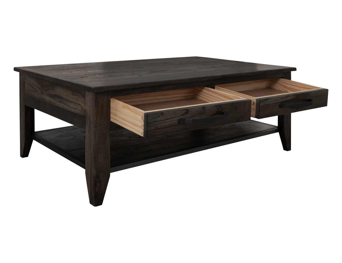 Dark Teak Cocktail Table, 4 Drawer, 1 Shelf