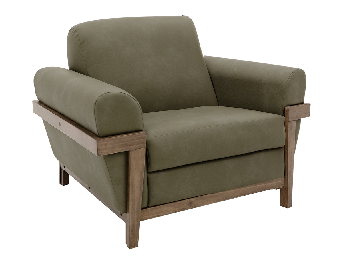 Mezquite Armchair, Green, Wooden Frame & Base