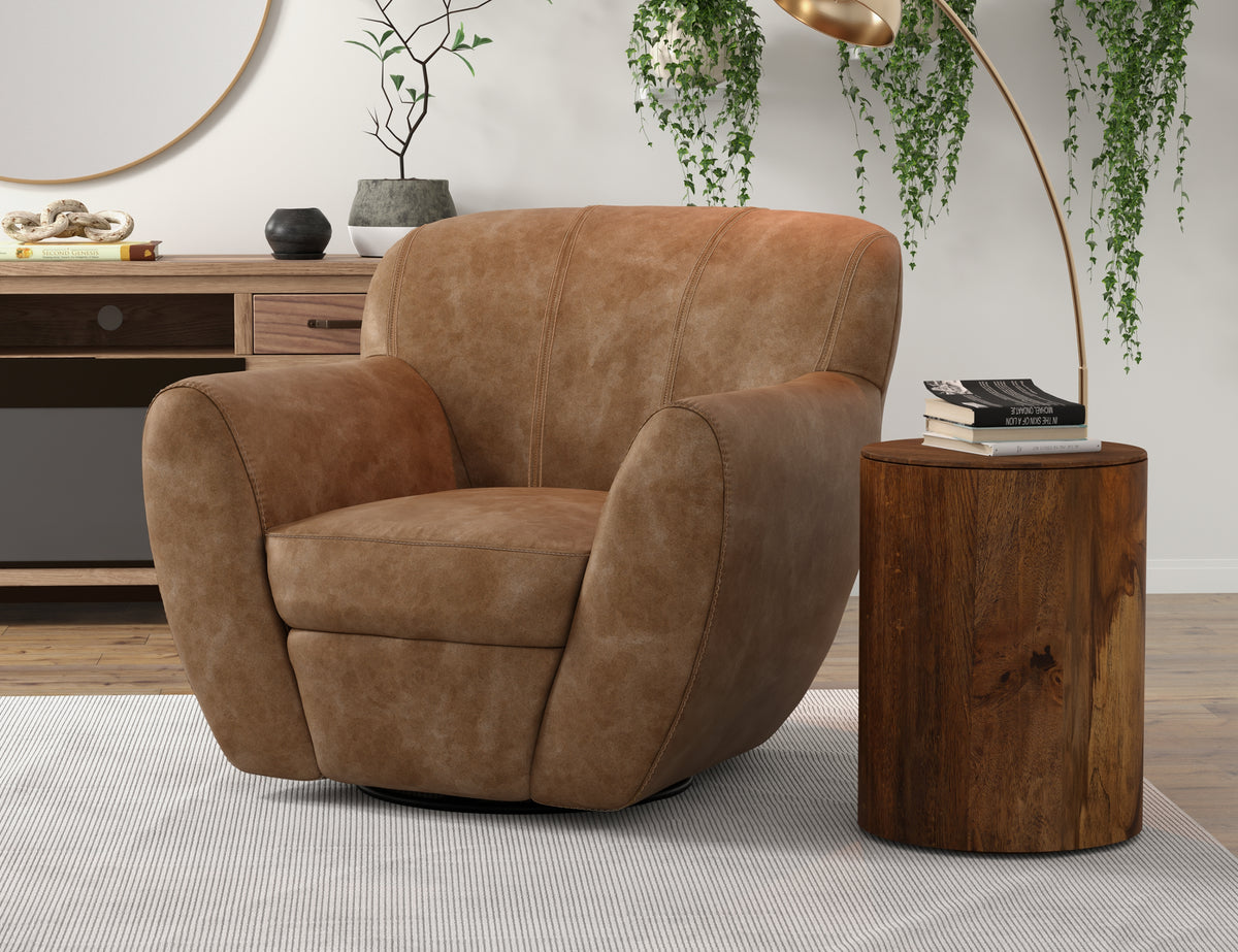 Tamesis Armchair, Orange, Wooden Frame & Metal Base, 360 Degree Swivel Accent Chair