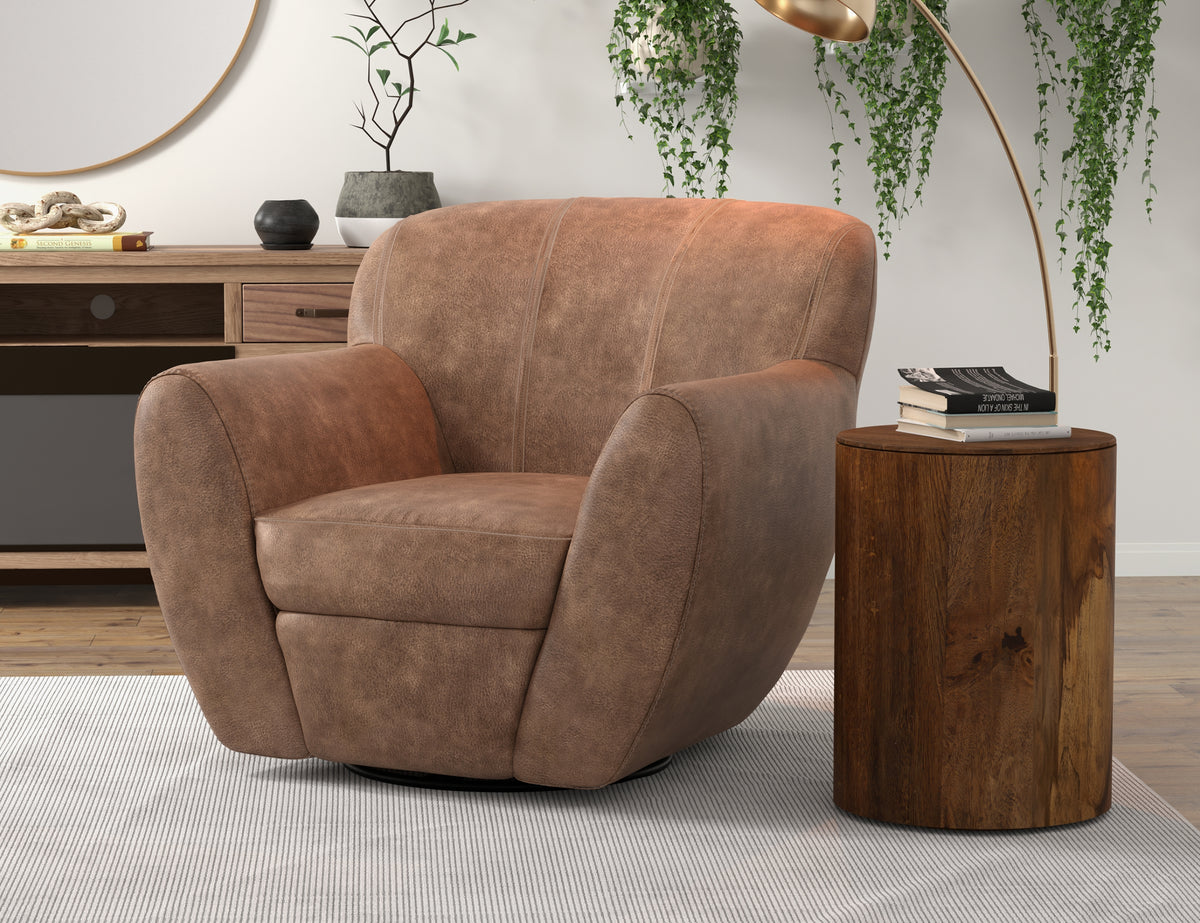 Tamesis Armchair, Brown, Wooden Frame & Metal Base, 360 Degree Swivel Accent Chair - IUP222-ACH-214