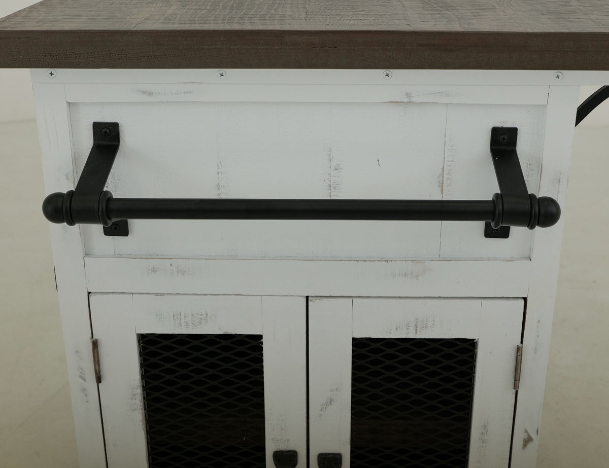 Pueblo White Kitchen Island, White, 3 Drawer 2 Sliding Doors 4 Mesh Doors Wood Island