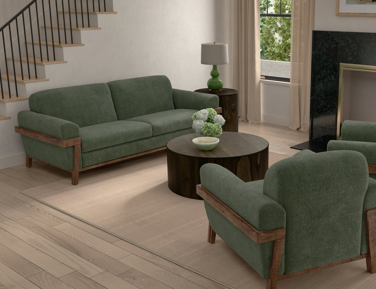 Loft Brown Sofa, Green, Wooden Frame & Base