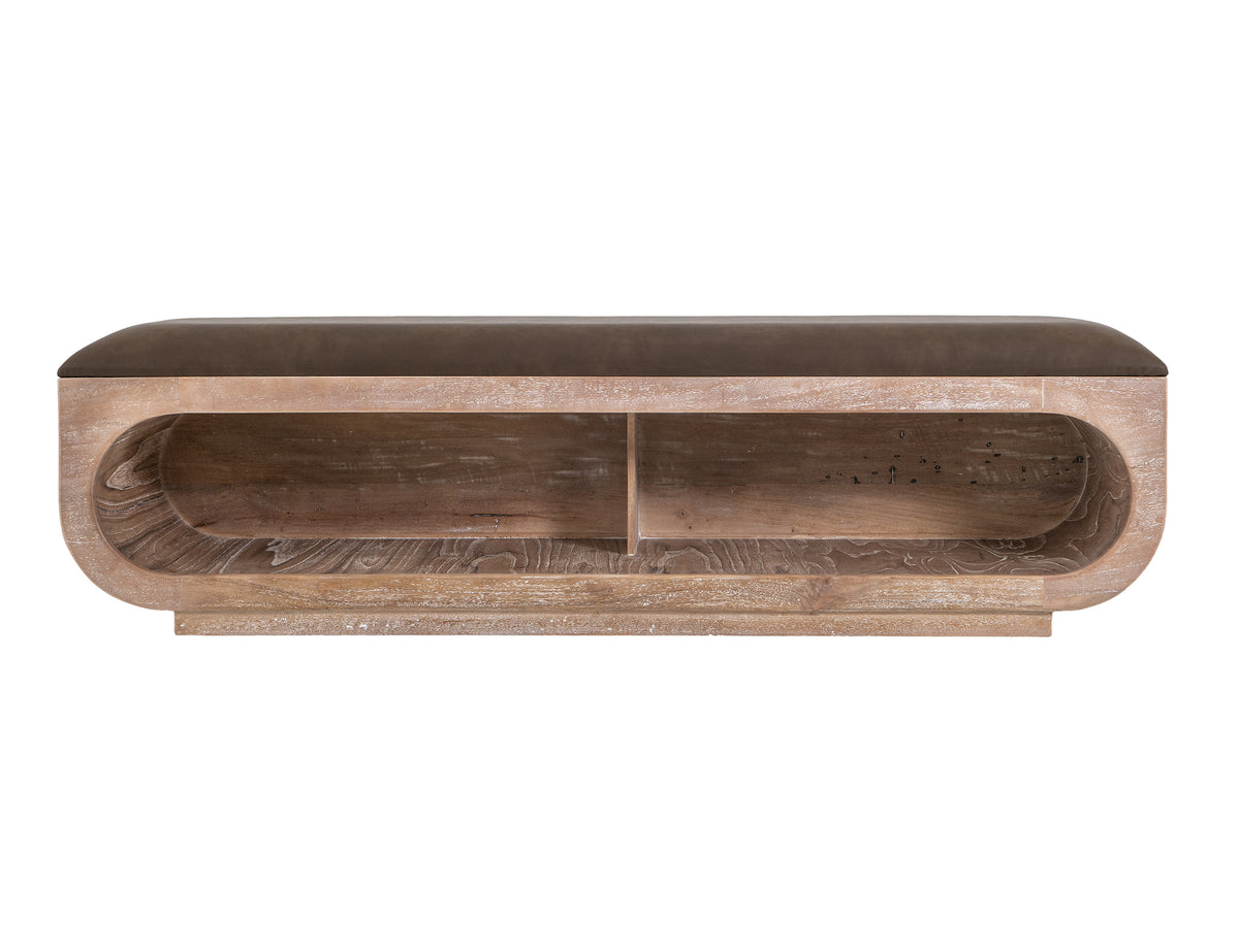 White Balam Bench, White, Wooden bench with a cushioned seat and open storage underneath