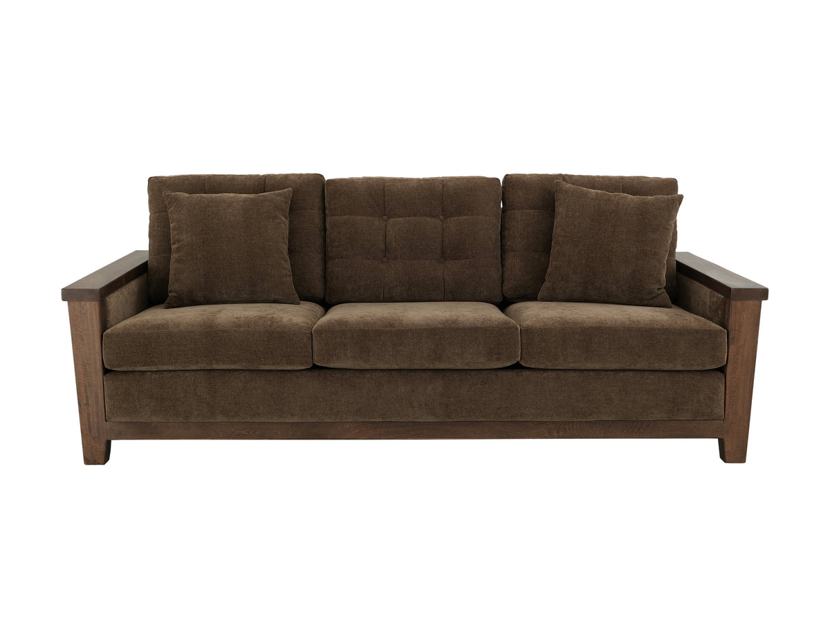 Walnut Sofa, Brown, Wooden Frame, Upholstered - Melina/Pine & Fabric