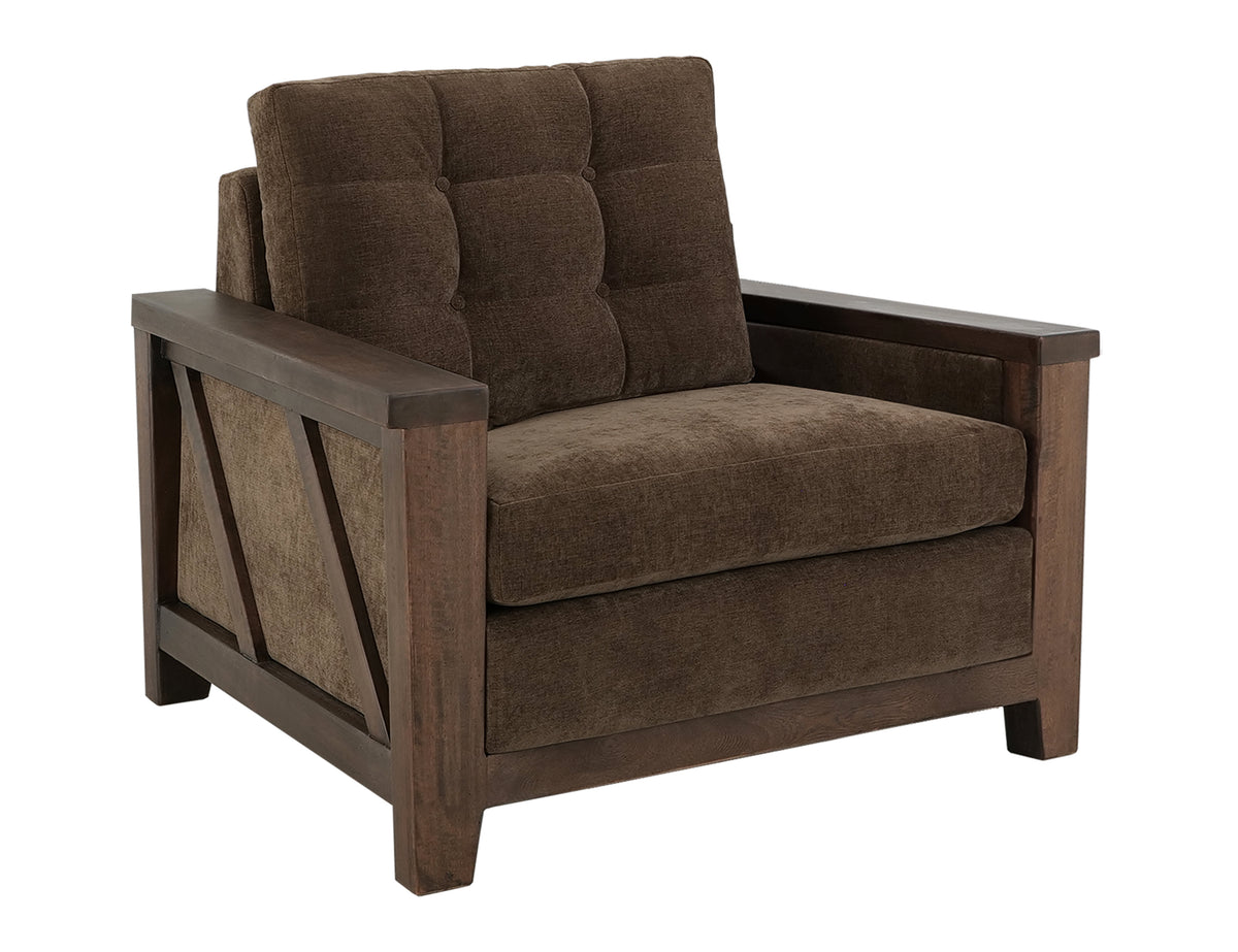Walnut Armchair, Brown, Wooden Frame & Base - Melina/Pine & Fabric