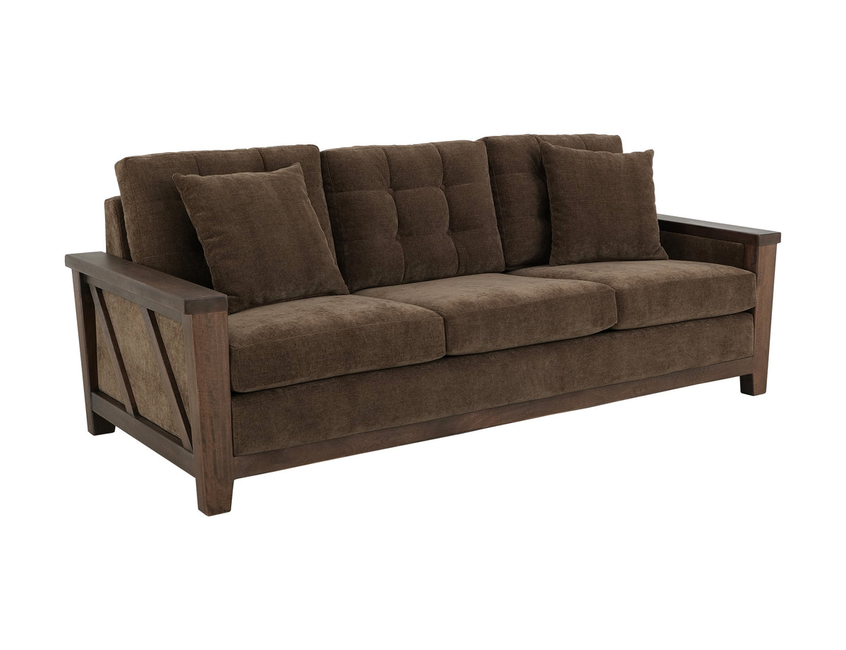 Walnut Sofa, Brown, Wooden Frame, Upholstered - Melina/Pine & Fabric