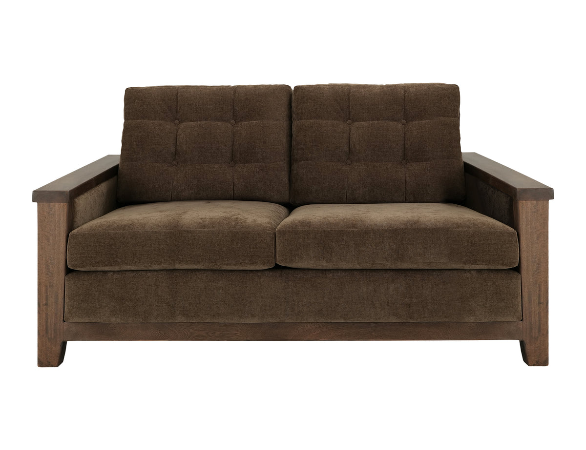 Walnut Loveseat, Brown, Wooden Frame, Upholstered - Melina/Pine & Fabric