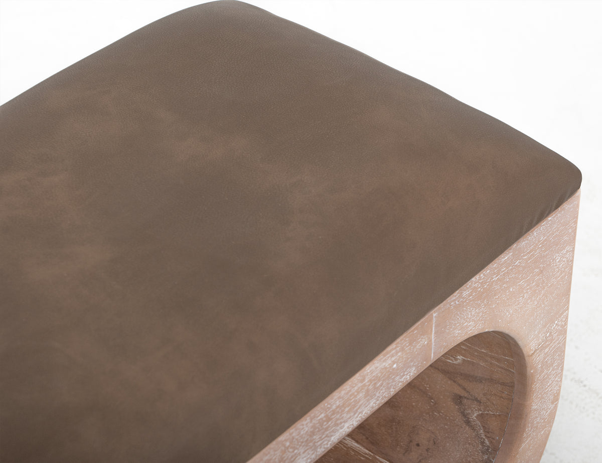 White Balam Bench, White, Wooden bench with a cushioned seat and open storage underneath