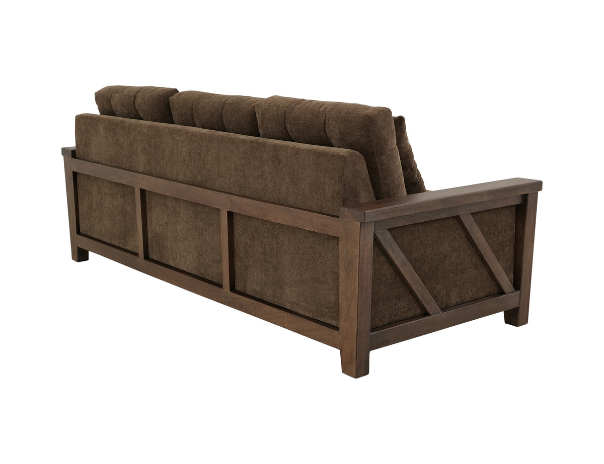 Walnut Sofa, Brown, Wooden Frame, Upholstered - Melina/Pine & Fabric