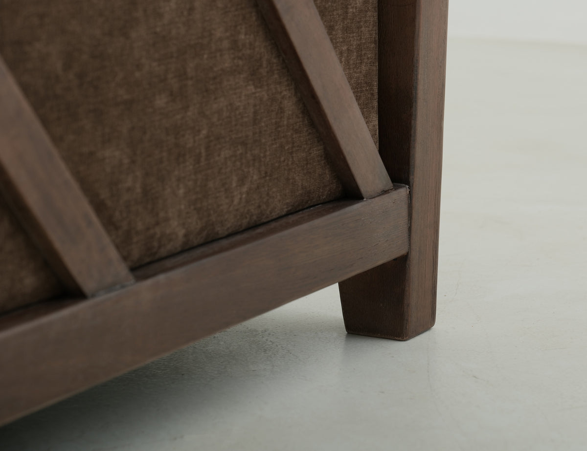 Walnut Armchair, Brown, Wooden Frame & Base - Melina/Pine & Fabric