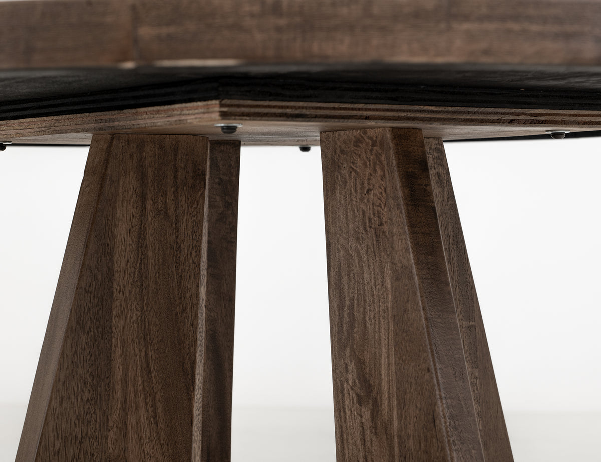 Natural Teca Round Table, Brown, Cross Table Base