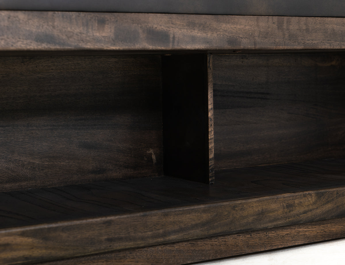 Black Balam Bench, Black, Wooden bench with a cushioned seat and open storage underneath