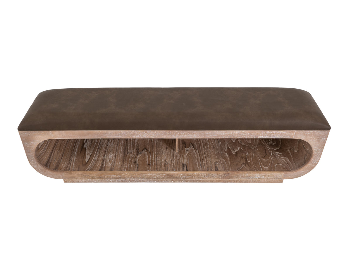 White Balam Bench, White, Wooden bench with a cushioned seat and open storage underneath