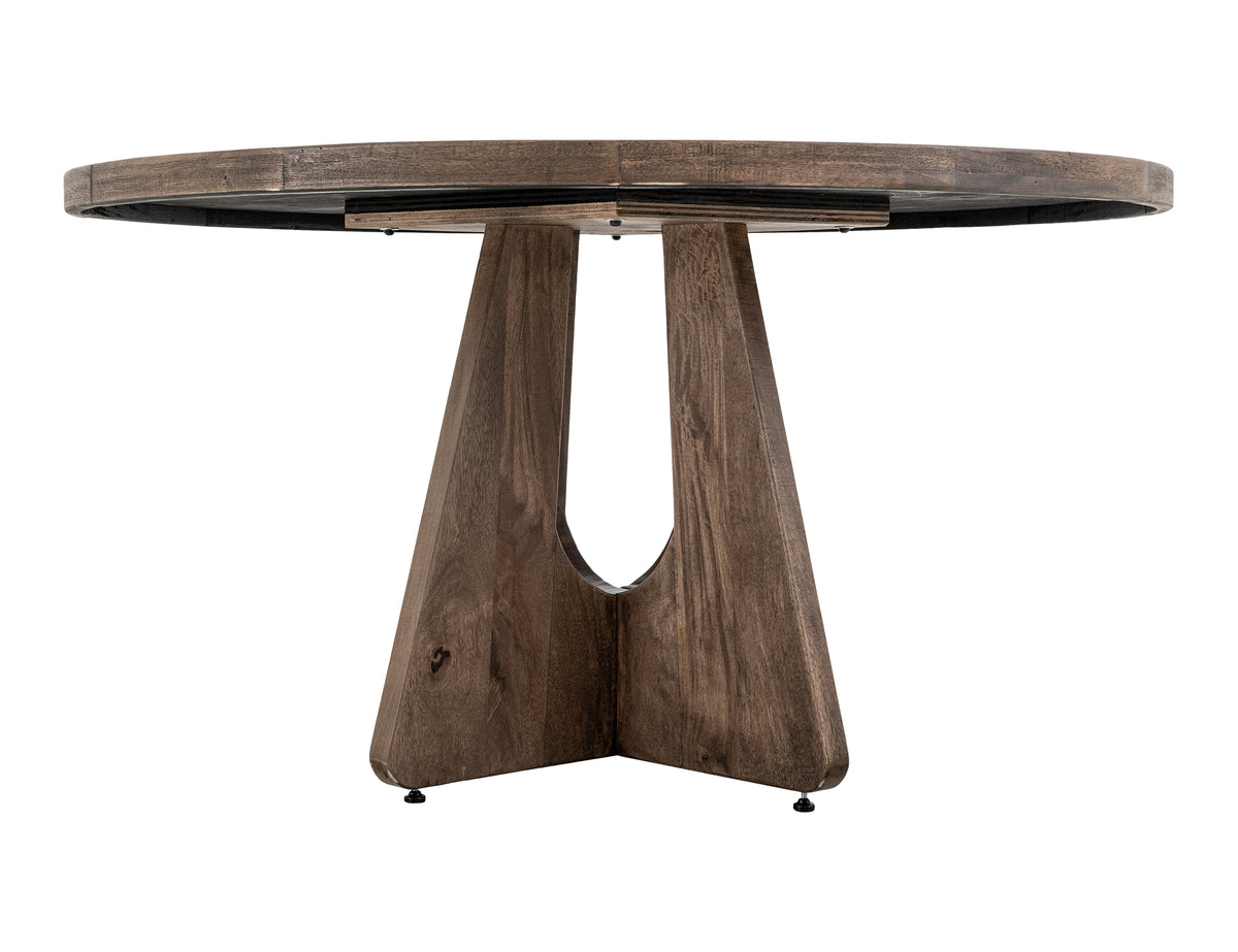 Natural Teca Round Table, Brown, Cross Table Base