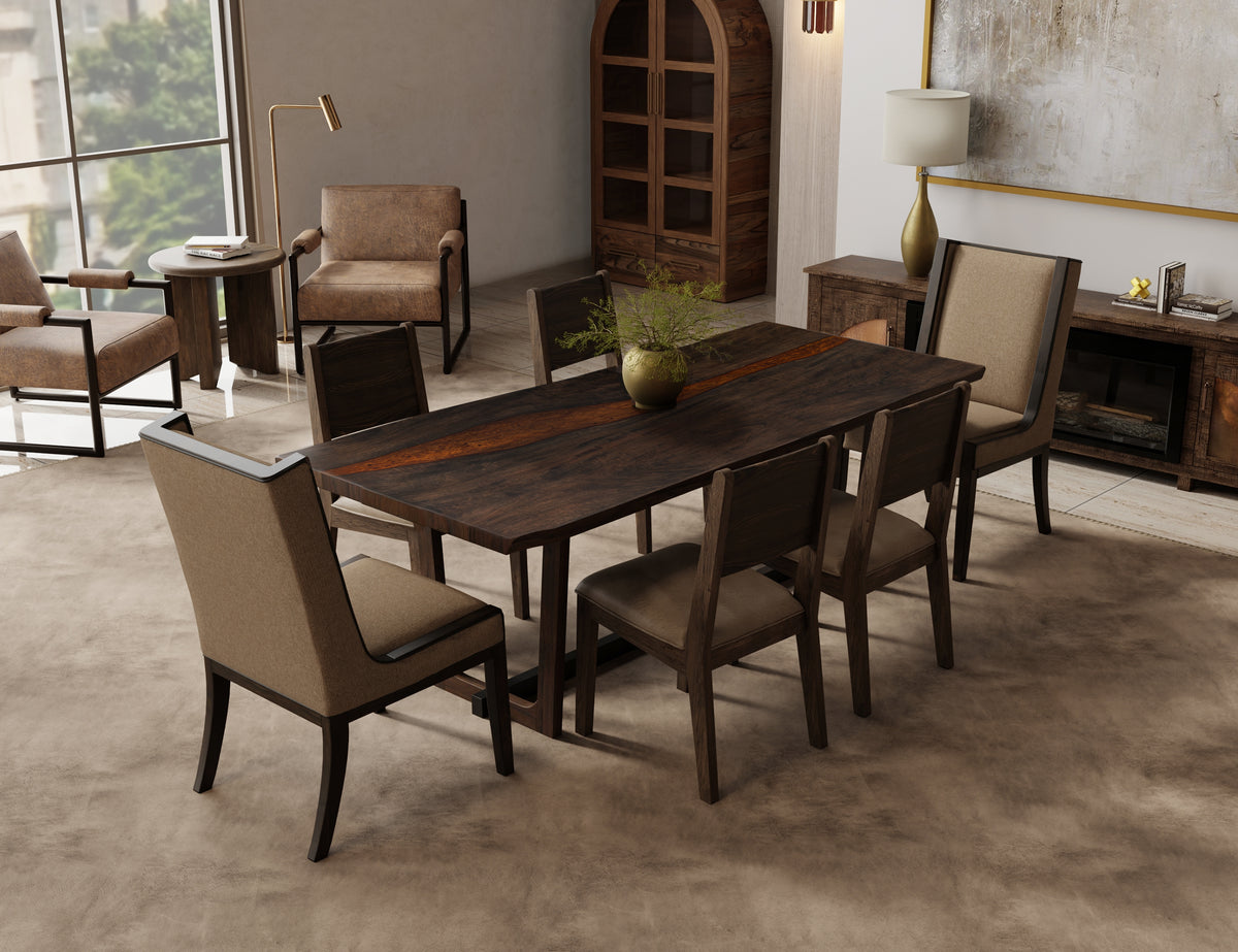 Black Balam Upholstered Chair, Black/Brown, Chair with a high backrest