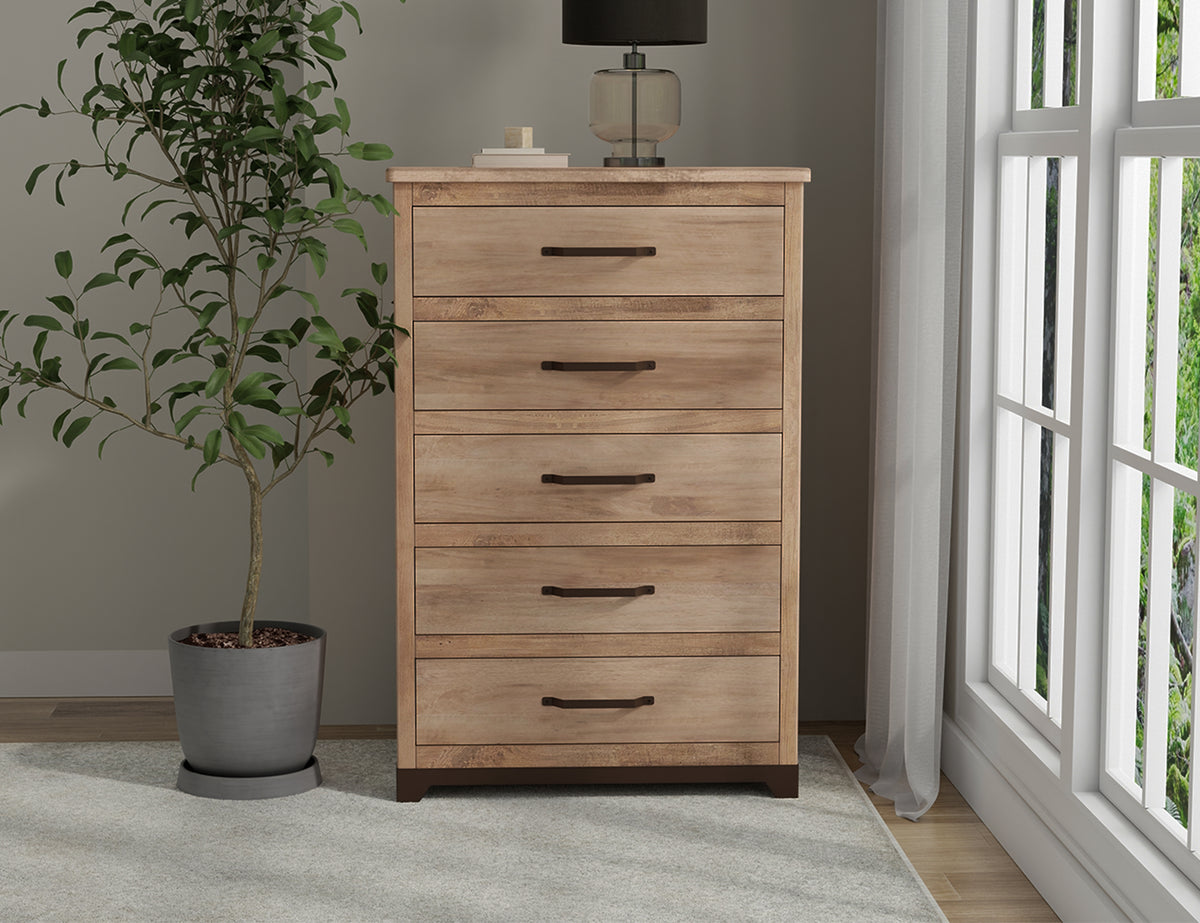Natural Parota Chest, Brown, 5 Drawer
