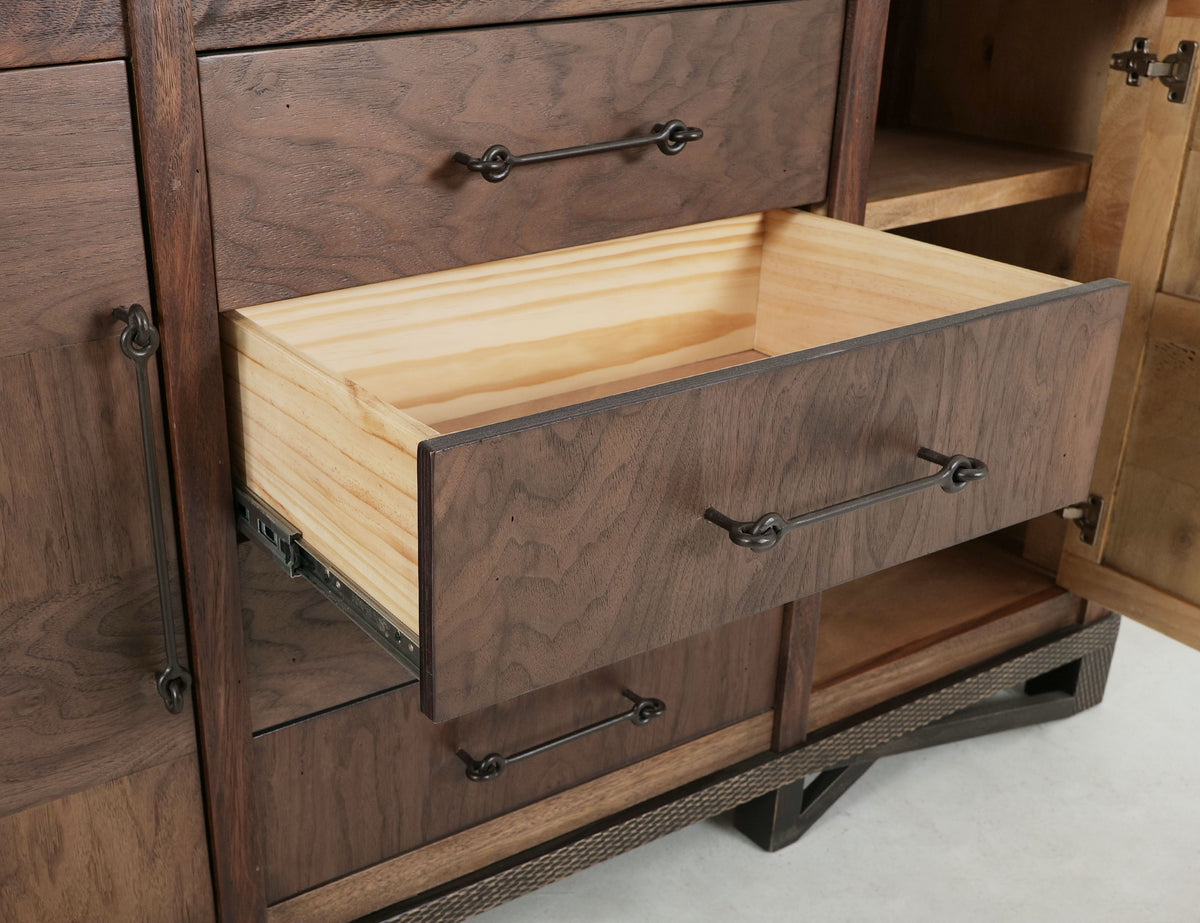 Walnut Console, Brown, 4 Drawer & 2 Door