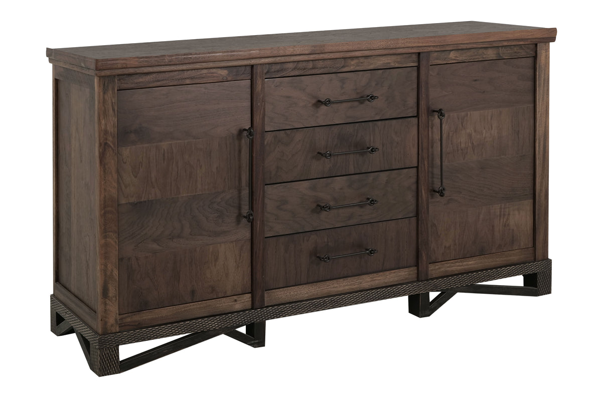 Walnut Console, Brown, 4 Drawer & 2 Door