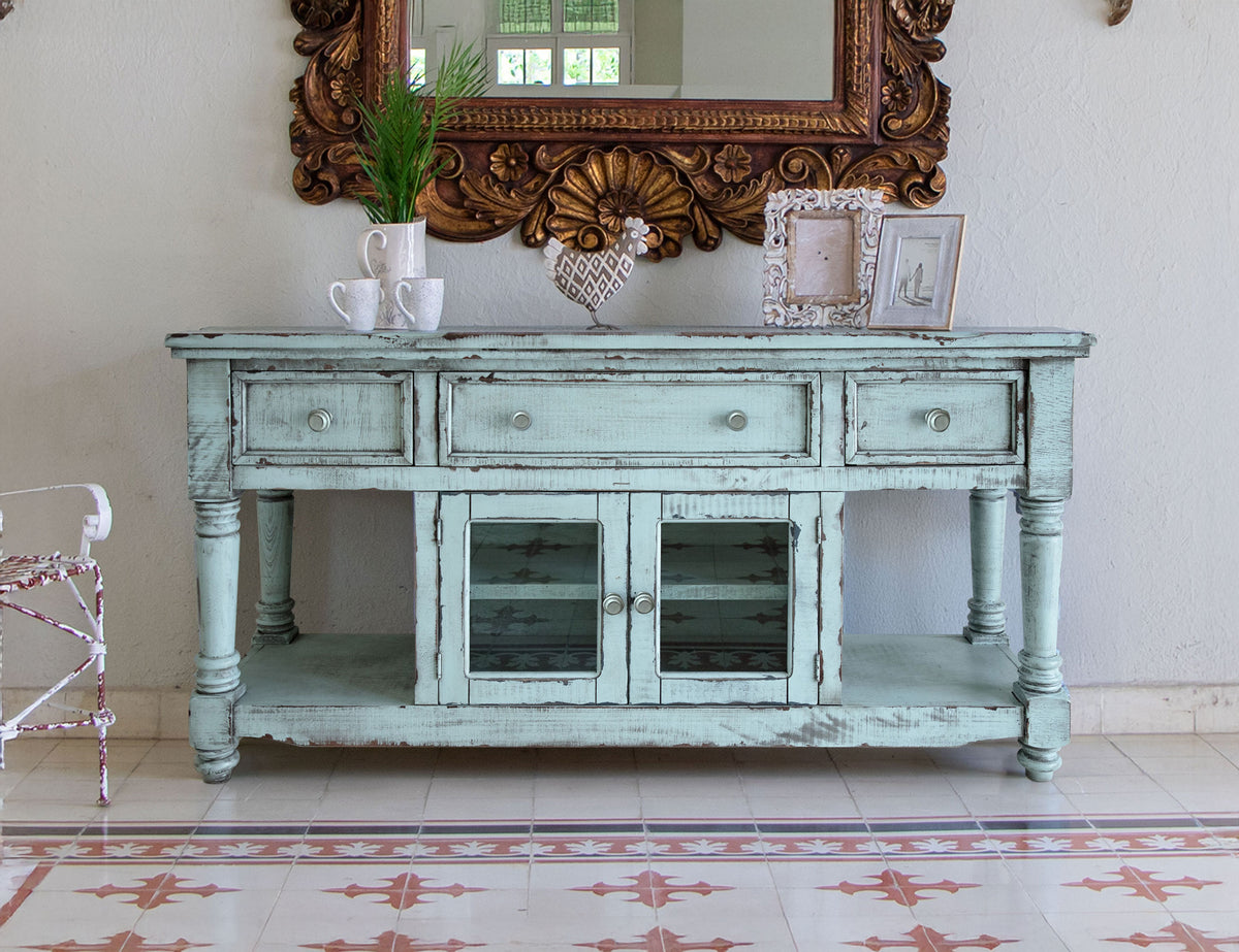 Aruba TV Stand, Blue, 3 Drawer 2 Doors 70" - Mango