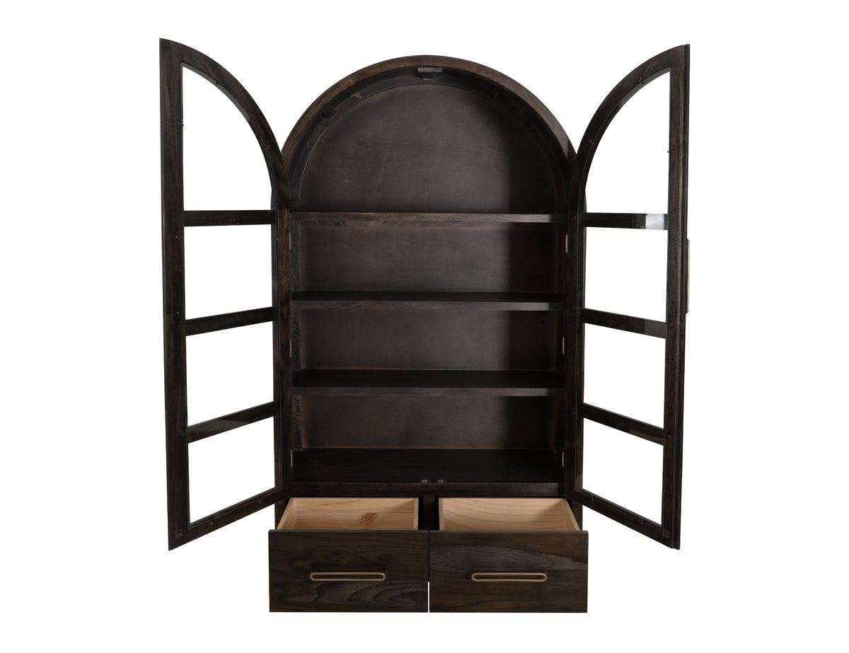 Black Balam Cabinet, Black, 2 Drawer & 2 Glass Doors