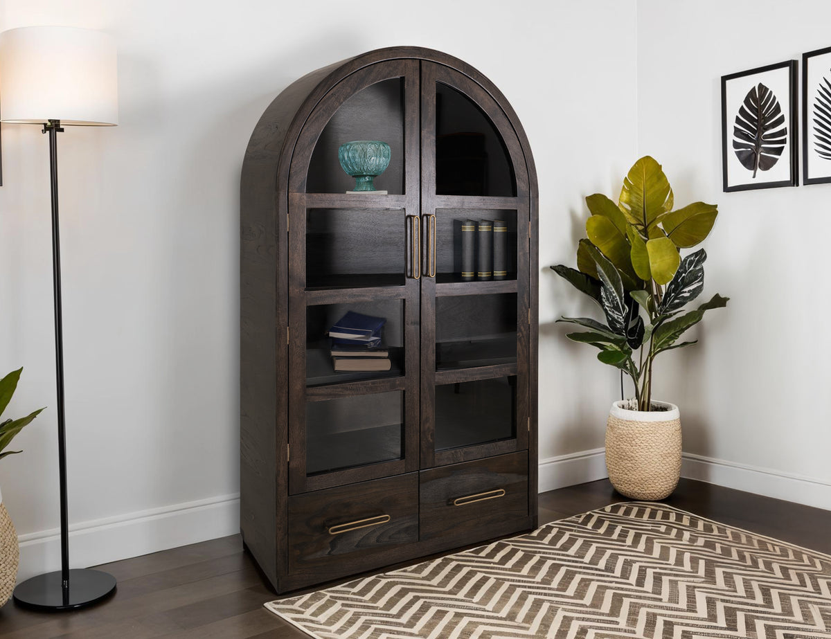 Black Balam Cabinet, Black, 2 Drawer & 2 Glass Doors