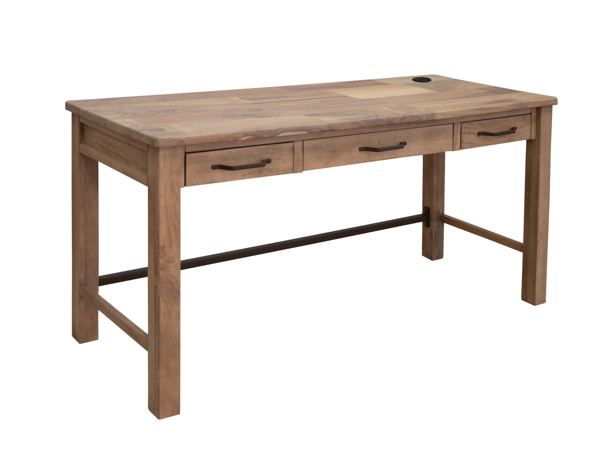 Natural Parota Desk, Brown, 3 Drawer