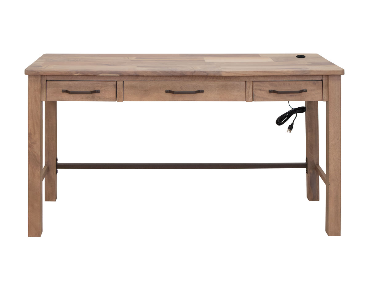 Natural Parota Desk, Brown, 3 Drawer