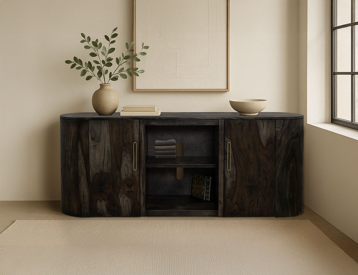 Black Balam TV Stand, Black, 2 Door, TV Stand 80