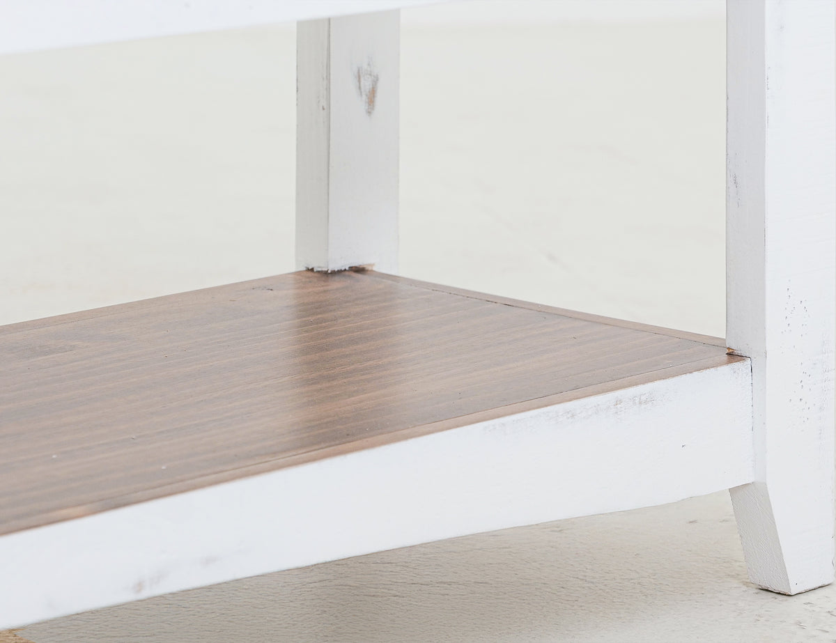 Pueblo White Sofa Table, White, 2 Sliding Doors 2 Metal Mesh Doors