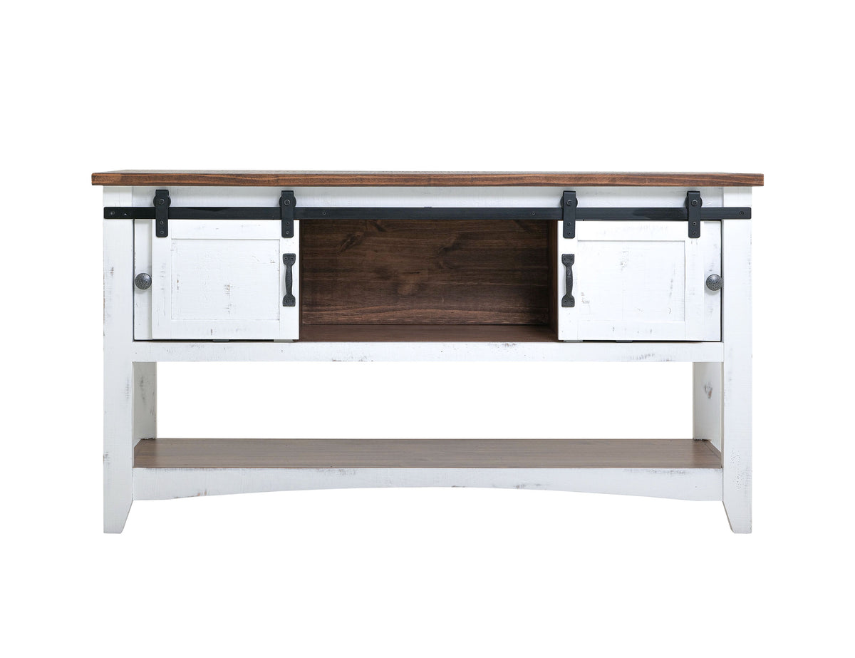 Pueblo White Sofa Table, White, 2 Sliding Doors 2 Metal Mesh Doors