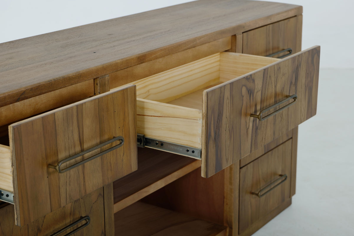 Balam Console, Brown, 7 drawer, 1 Shelf