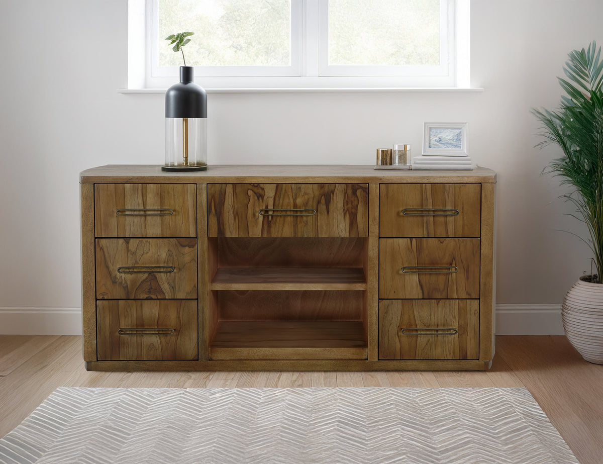 Balam Console, Brown, 7 drawer, 1 Shelf