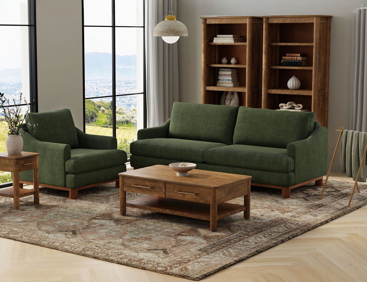 Olimpia Sofa, Green, Wooden Frame & Base