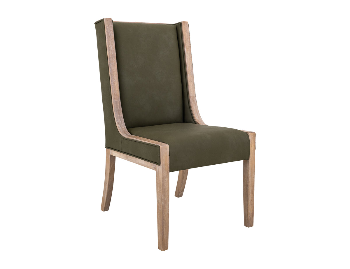 White Balam Upholstered Chair, White/Green, Wooden Chair
