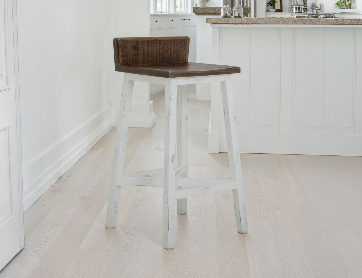 Pueblo White Stool, Brown, 30" Wooden