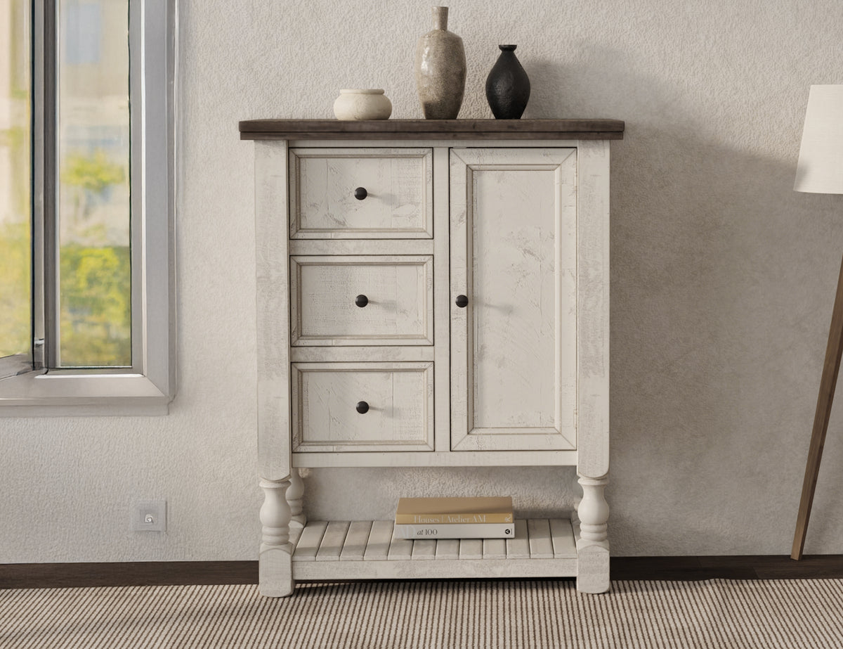 Stone Chest, White, 3 Drawer, 1 Door