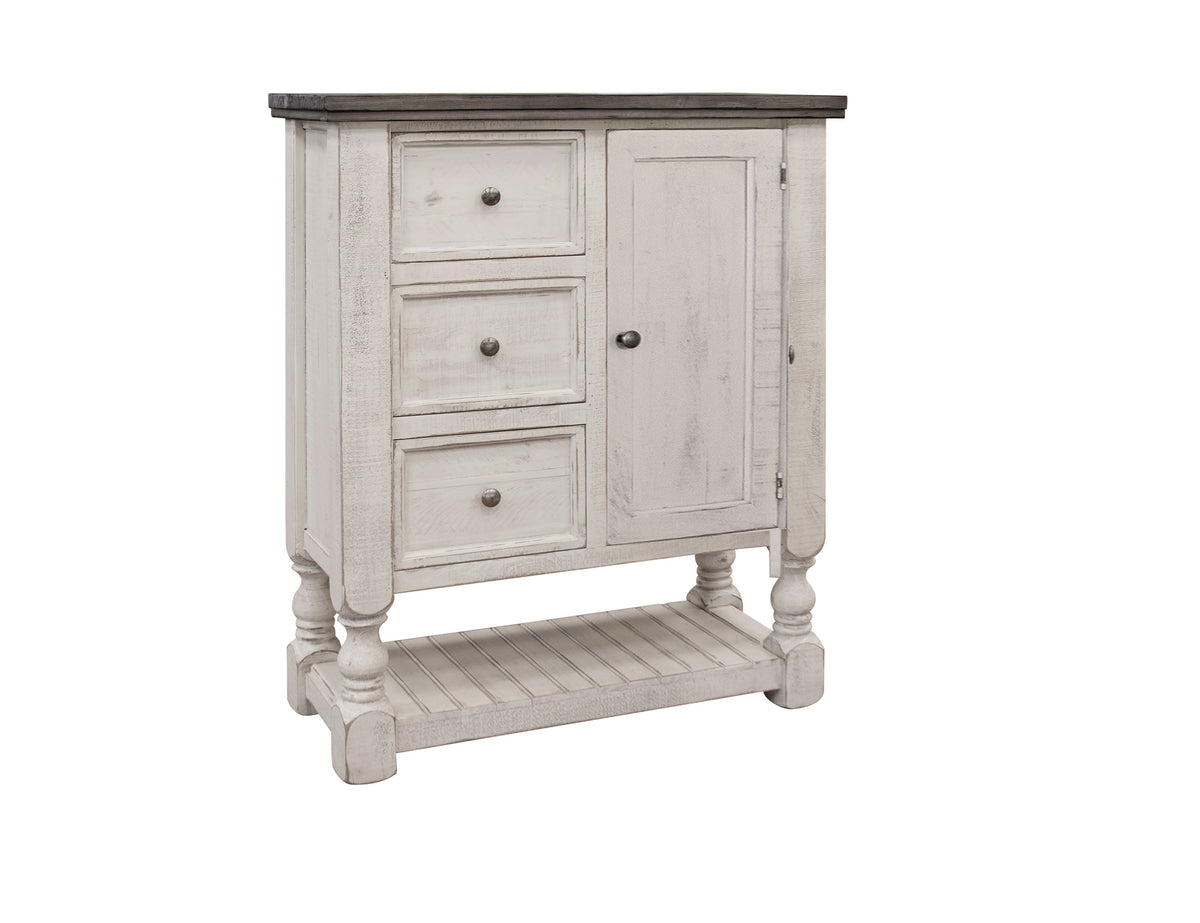 Stone Chest, White, 3 Drawer, 1 Door
