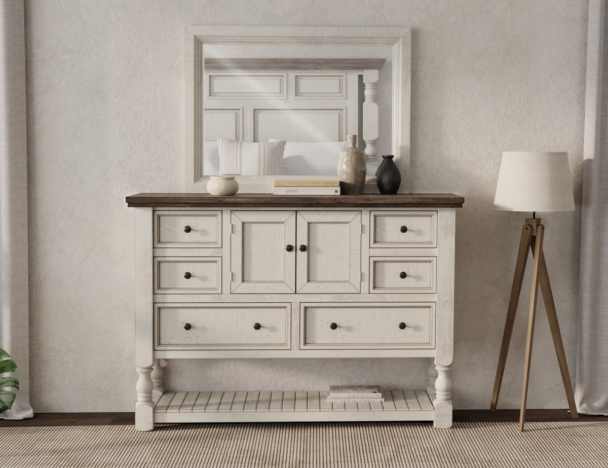 Stone Dresser, White, 6 Drawer, 2 Door
