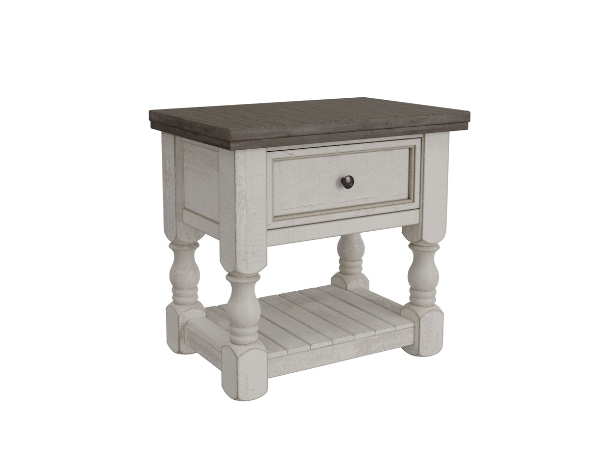 Stone Nightstand, White, 1 Drawer
