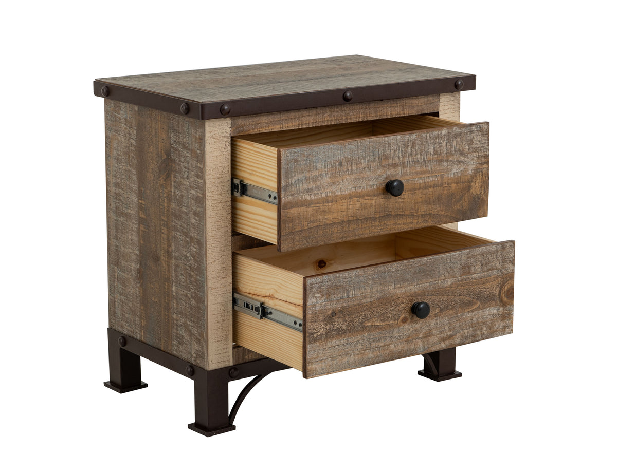 Antique Multicolor Nightstand, Brown, 2 Drawer