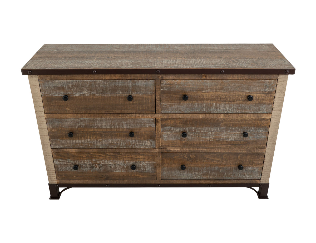 Antique Multicolor Dresser, Brown, 6 Drawer