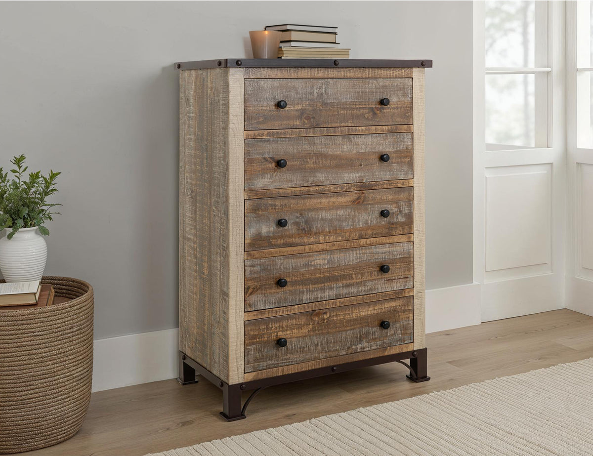 Antique Multicolor Chest, Brown, 5 Drawer