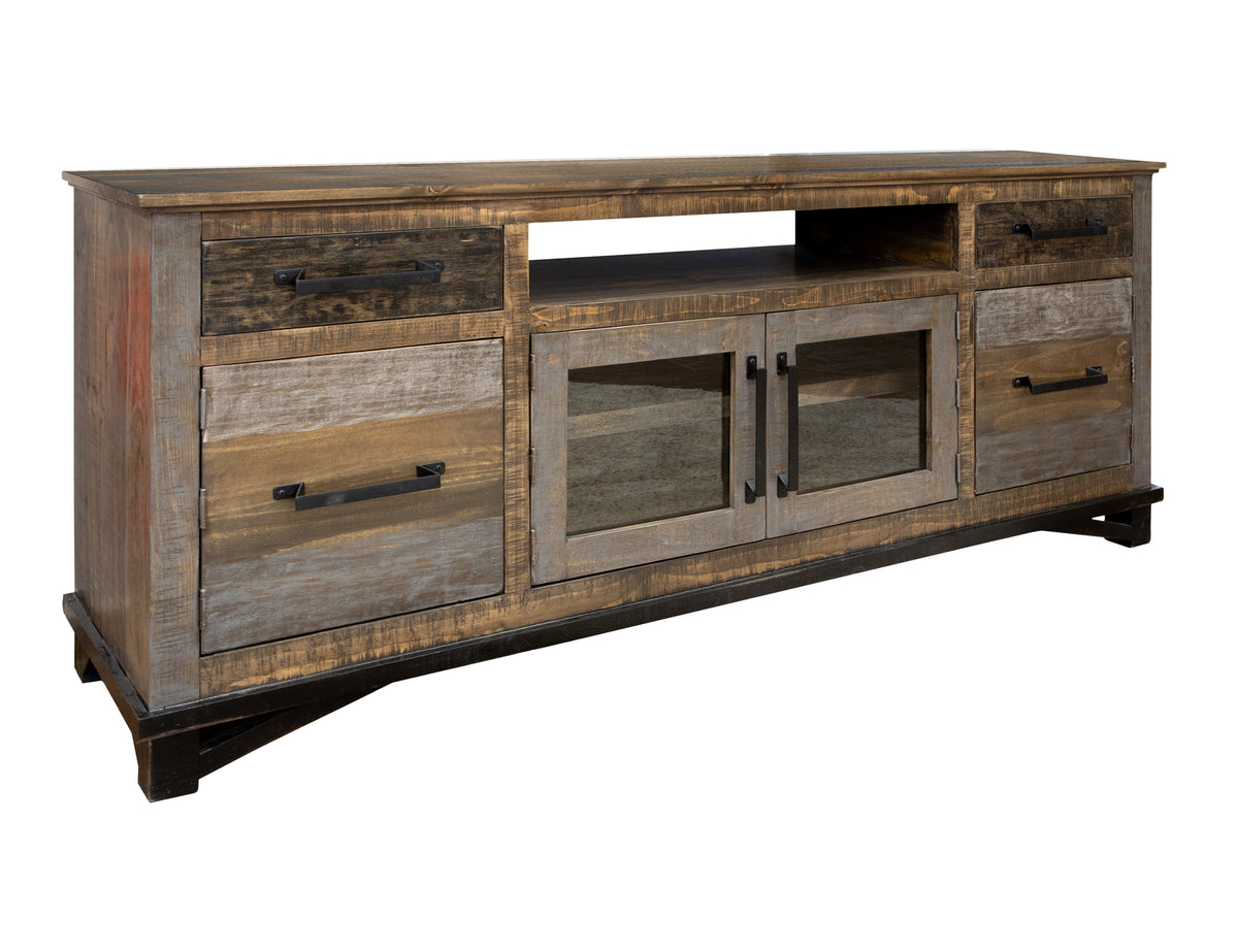 Loft Brown TV Stand, Multicolor, 2 Drawer, 4 Doors 76"
