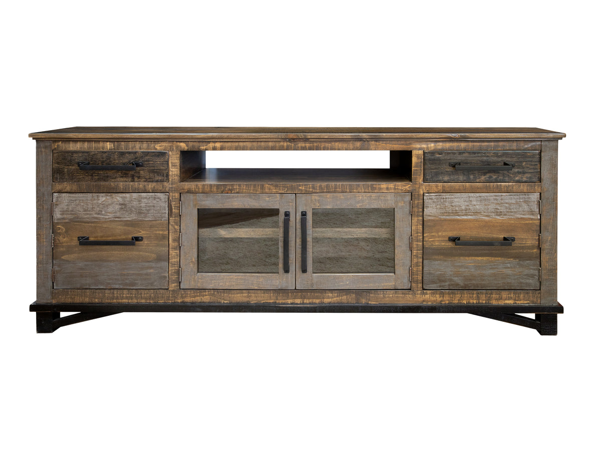 Loft Brown TV Stand, Multicolor, 2 Drawer, 4 Doors 76"