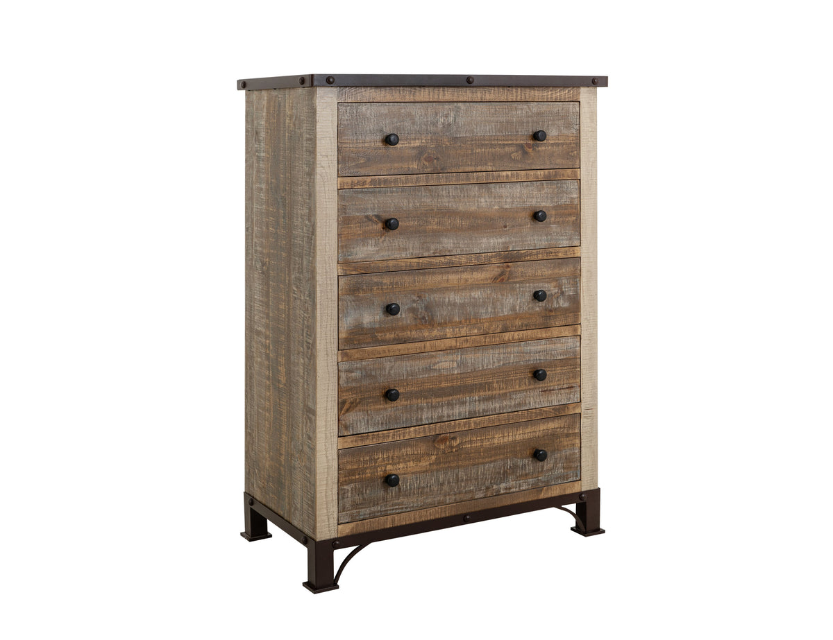 Antique Multicolor Chest, Brown, 5 Drawer