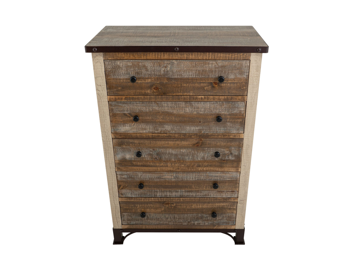 Antique Multicolor Chest, Brown, 5 Drawer