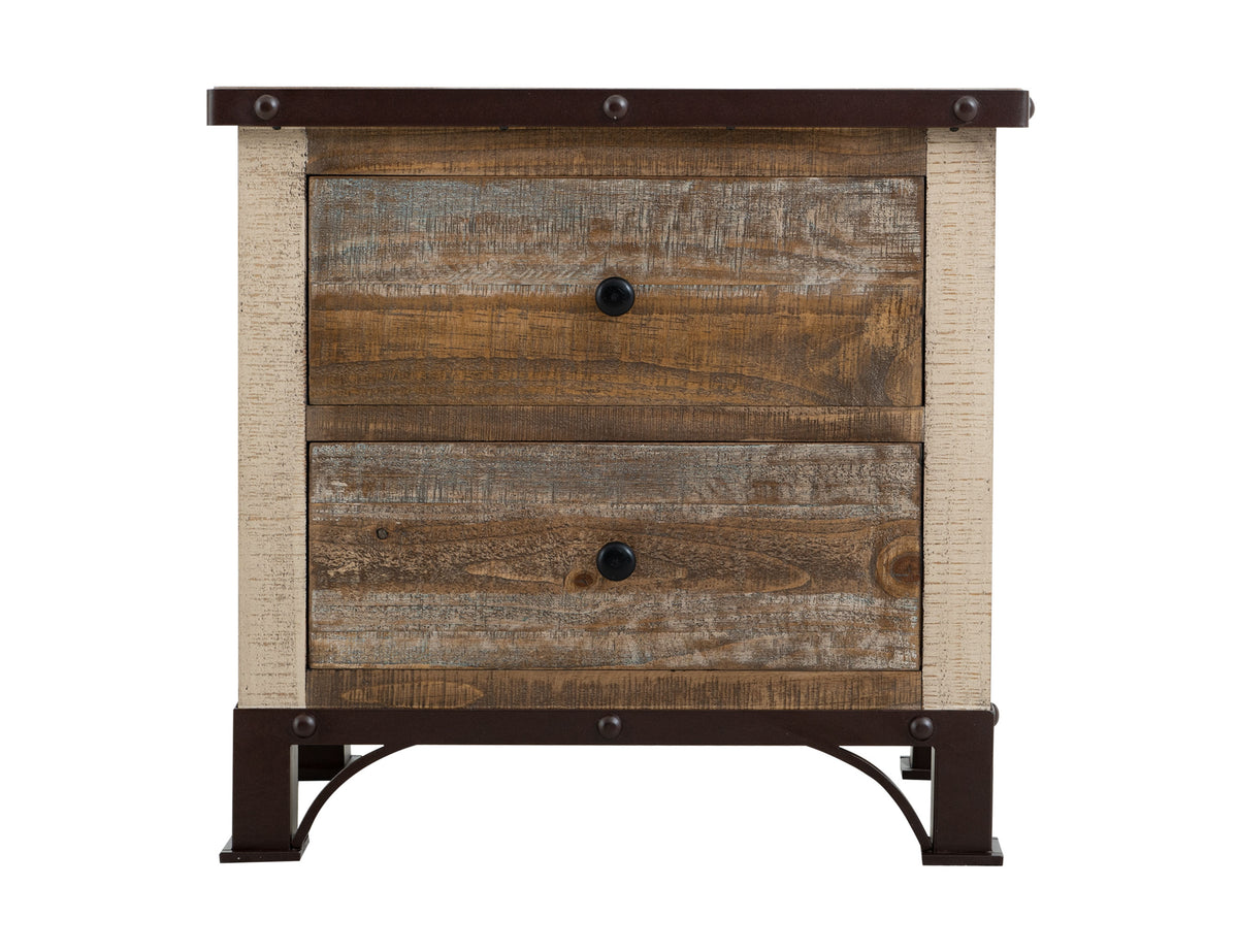 Antique Multicolor Nightstand, Brown, 2 Drawer