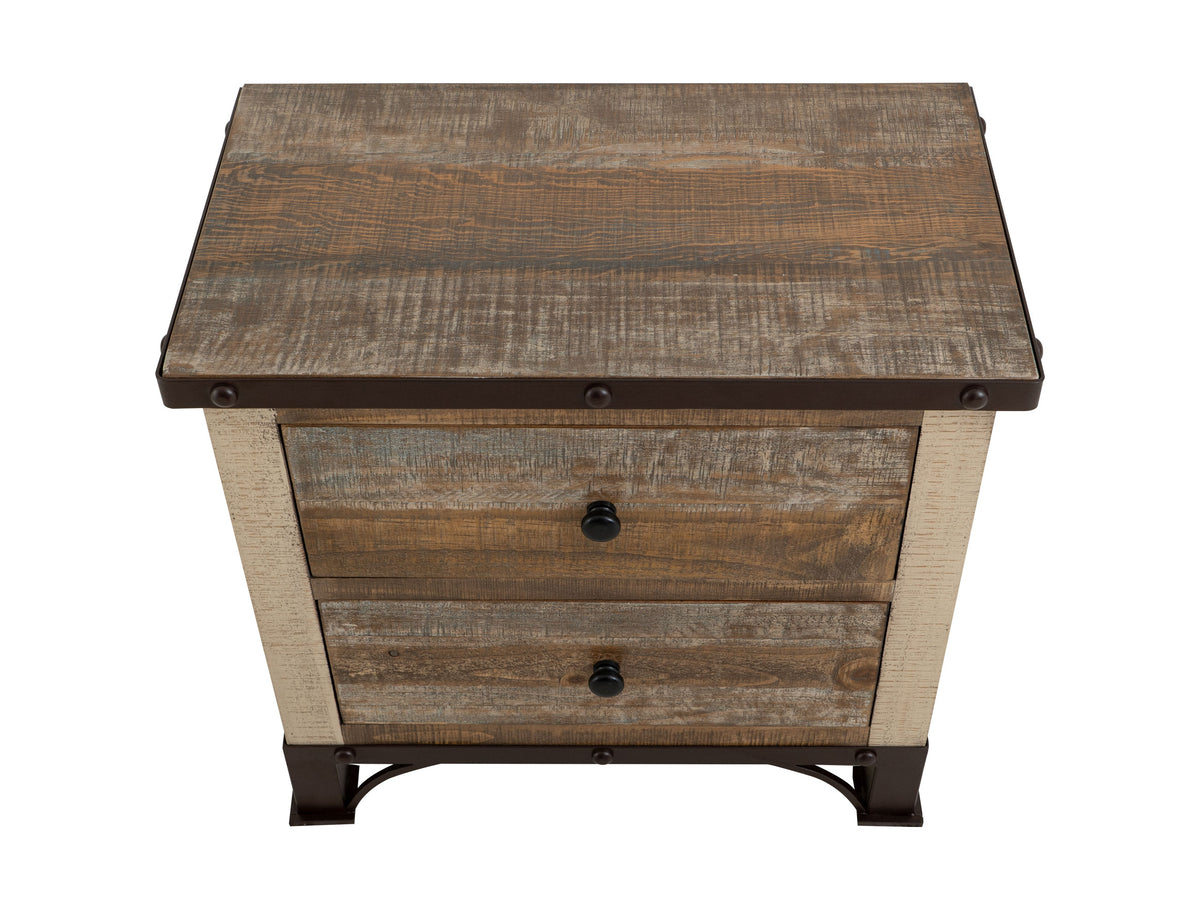 Antique Multicolor Nightstand, Brown, 2 Drawer